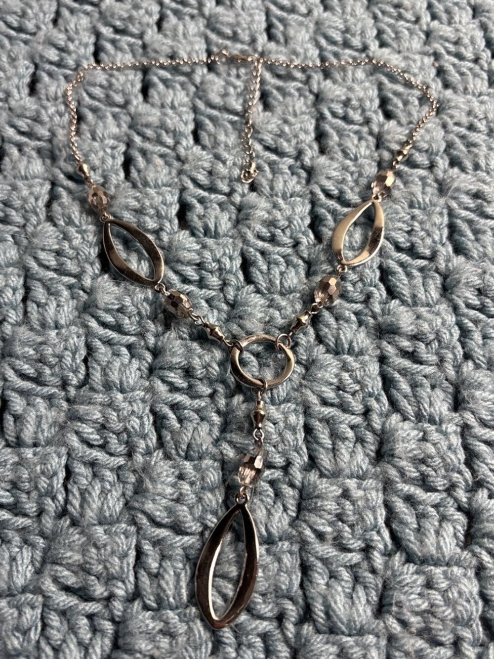 Lia Sophia Escapade Y Necklace Silvertone Faceted Glass Beads 16 - 19 inches
